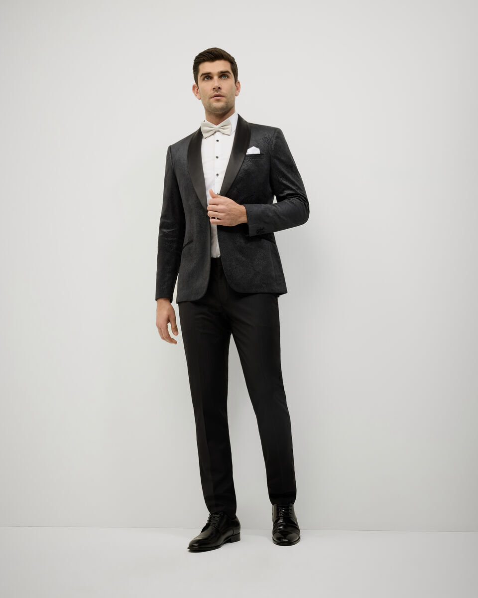 Embossed Paisley Black Tie Tuxedo, Black, hi-res